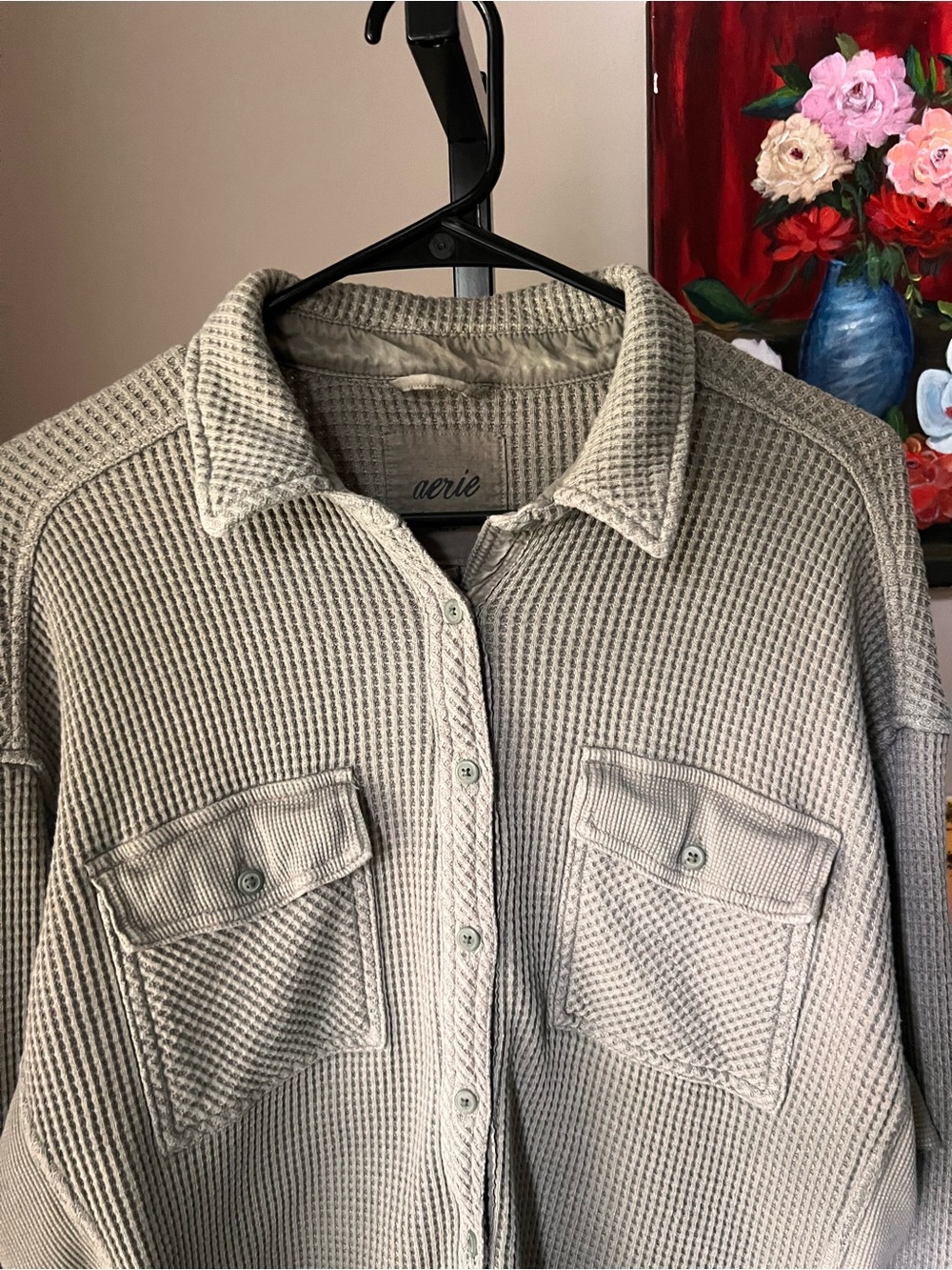 aerie Waffle-Knit Button-Up Jacket — Olive green - Picture 2 of 9